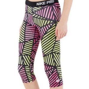 NIKE Pro Neon Yellow/Pink Geometric Capri Leggings